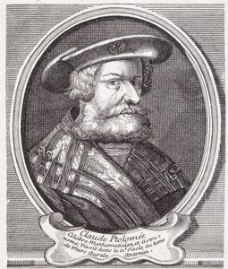 Claudius Ptolemaeus (ca. 90 - ca. 168), Griekse astronoom, wiskundige en geograaf. Gravure uit de 19e eeuw door Unknown artist