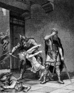 Clotaire I (v.497-561) en Childebert I, de Frankische koningen, vermoordden twee zonen van hun broer Clodomir (495-524).