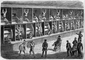 Coldbath Fields Gevangenis - Huis van Correctie in Londen - de tredmolen - Coldbath Fields - Londen Gravure 1868 door Unknown artist