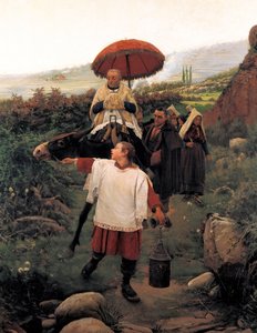 "Combregar a Muntanya" Religieuze processie in een berg. Schilderij door Mariano Vayreda Vila (1853-1903). Spanje, Olot. Garrotxa Regionaal Museum. door Unknown artist