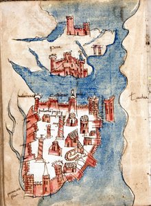 Constantinopel, manuscriptkaart van Venetië uit de 15e eeuw.
