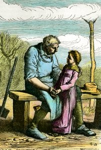 Cosette en Jean Valjean. Illustratie voor de roman 