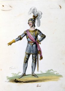 Kostuum voor het personage van Tancredi getekend door Gironi voor de opera “Tancredi” door Gioacchino Rossini. 1813