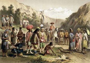 Kostuums uit het koninkrijk Ta Ly, Zuid-China. Atlas van de ontdekkingsreis naar Indochina tijdens de jaren 1866 - 1868, uitgegeven door F. Garnier