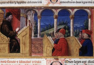 Cursus aan de universiteit. 15e eeuws manuscript