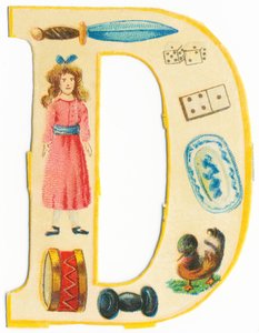 D: dolk, pop, dobbelstenen, domino, trommel, schaal, halter, eend