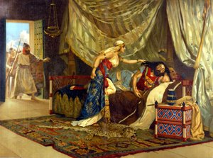 Delila staat op het punt Simsons haar te knippen en zijn kracht te hervormen. 19e eeuw door Unknown artist