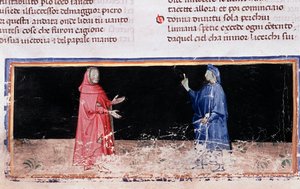 Dante (in blauw) en Vergilius (canto 3 van de Hel, in de Goddelijke Komedie) (miniatuur) door Unknown artist