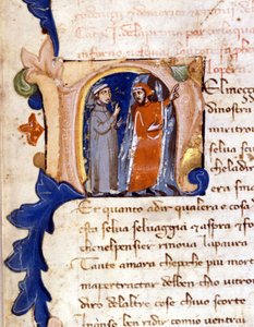 Dante en Vergilius bij de ingang van de hel. (lettrine 