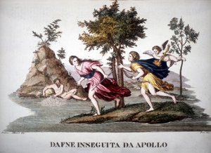 Daphne achtervolgd door Apollon - in Dizionario mitologico door Unknown artist