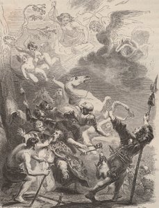 Dood van Sint Lievin de Grote als evangelisator van Vlaanderen, martelaarschap in 657/663. Gravure uit 1868 in 