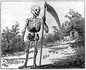 Dood afgebeeld met een zeis. door Unknown artist