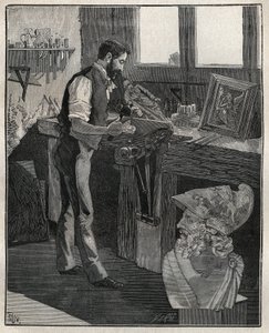 Decoratie van zilverwerk: bronsgraveur. Gravure uit 1885 in 