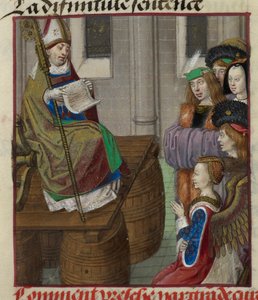 (detail) van een miniatuur van een priester die preekt voor de legers van Venus, uit 