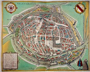 Gedetailleerde kaart van de stad Straatsburg gemaakt door Abraham Hogenberg (ca. 1608-1653). Gravure van de 17e eeuw Parijs B.N. door Unknown artist
