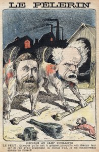 Geschillen tussen de socialisten Jean Jaures (1859-1914) (links) en Henri Rochefort (1831-1913) (rechts). Illustratie in Le Pelerin van 19 juni 1898.