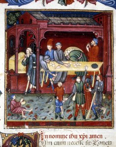 Verdeling van brood en schoenen aan oud en arm. 1422. door Unknown artist
