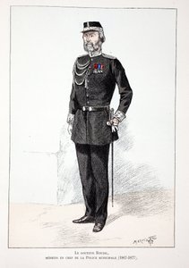 Dr. Roudil, hoofdarts van de gemeentepolitie (1867-1877). Kleurgravure, ter illustratie van het boek Histoire du corps des gardiens de la paix, gepubliceerd onder auspiciën van Louis Lepine (1846-1933) prefect van politie van de Seine, door Alfred Rey (186 door Unknown artist