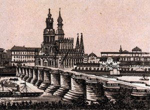 Dresden, Duitsland: uitzicht op de Augustusbrug in Dresden in 