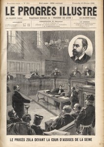 Dreyfus-affaire: Emile Zola (1840-1902) bij de rechtbank van de Seine voor het proces van Alfred Dreyfus