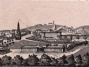 Edinburgh, Schotland: uitzicht op de stad vanaf het kasteel van Edinburgh. Uit 