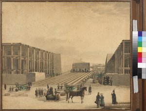 Keizer Nicolaas I bezoekt de bouwplaats van de Alexanderzuil door Unknown artist