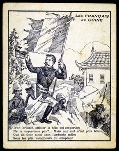 Emphatische allegorie van de oorlog tussen Frankrijk en China, eind 19e eeuw