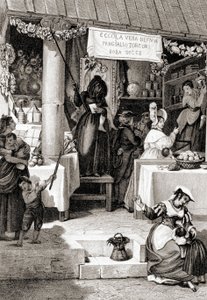 Gravure die het feest van de Befana voorstelt