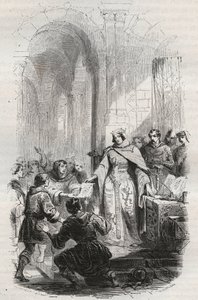 Ermesinde, gravin van Luxemburg - Handvest van portvrijdom verleend door Ermesinde I van Luxemburg aan de inwoners van Luxemburg in 1243 - Gravure uit 1868 in 