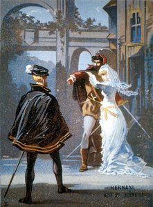 Ernani van Giuseppe Verdi, Act II, Scène II. Chromolithografie 19e eeuw door Unknown artist