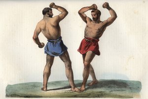 Etruskische boksers - gravure uit Usi e Costumi di Tutti i Popoli dell