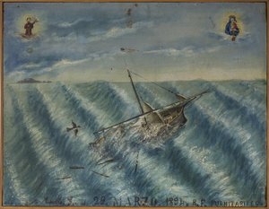 Ex-voto zeeman, populaire offer als een belofte van toewijding en dankbaarheid van de zeeman die de gevaren van de zee heeft overleefd, afkomstig uit de Kerk van Carmine, Torre del Greco, nabij Napels, 29/03/1894 Italië door Unknown artist
