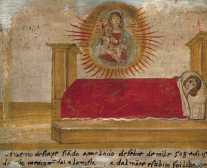 Ex-voto met Madonna en Kind en patiënt in bed door Unknown artist