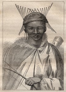 Expeditie naar het binnenland van Zuid-Afrika (1775) door Anders Sparrman (1748-1820): een boschiman (Bochiman of San, inheems in Zuidelijk Afrika) - illustratie uit 