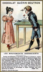 Ervaring van twee kinderen met lucifers en een mes. Chromolithografie van chocoladeverpakking Guérin Boutron. door Unknown artist