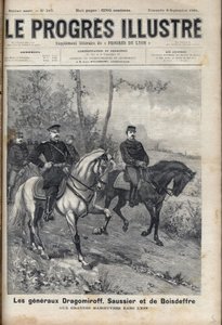 Frans-Russische betrekkingen - Franse generaal Saussier en Russische generaal Dragomirov Mikhail Ivanovich Dragomirov en Raoul François Charles Le Mouton de Boisdeffre tijdens de legeroefeningen in de Vogezen door Unknown artist
