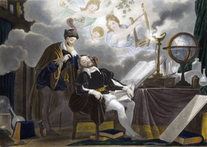 Faust en Mephistopheles - Faust wordt verleid door Mephistopheles - gravure door Unknown artist