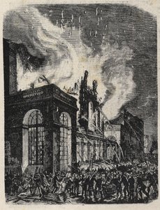 Brand van de Opera de la rue Lepelletier (Le Peletier) in Parijs op 28 oktober door Unknown artist
