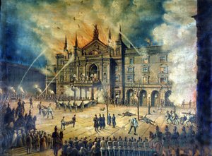 Brand van de Weense Opera Wiener Ringtheater in 1881. 19e-eeuwse tekening
