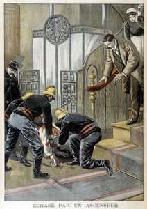 Brandweerlieden redden een man verpletterd door een lift in een Parijs gebouw. Illustratie van de 