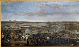 Eerste Keizerrijk: Keizer Napoleon I (1769-1821) (op het witte paard) bij de Slag bij Leipzig (Slag der Naties), 16-19 oktober
