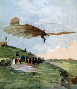 Eerste zweefvlucht van Otto Lilienthal (1848-1896), een Duitse ingenieur, op zijn vliegtuig in 1894 door Unknown artist