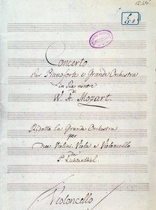 Eerste pagina van bladmuziek voor Concerto voor piano en groot orkest in D mineur door Mozart, Lichtenthal versie (19e eeuw) door Unknown artist