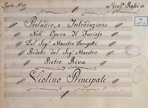 Eerste pagina van de bladmuziek voor viool, Il furioso all