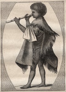 Eerste reis (1768-1771) door kapitein James Cook (1728-1779): Tahitiaanse fluitspeler - illustratie uit 