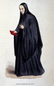 Voormalige Benedictijn van Cluny. Gravure uit een album over religieuze orden, Parijs