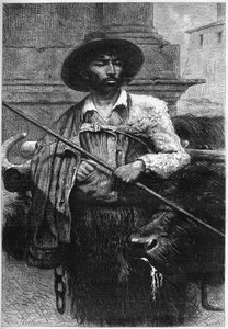 Voormalige boer: buffelrijder (buffelkwekerij voor mozzarella) Gravure in 