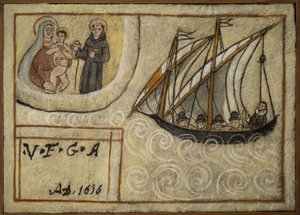 Oud ex-voto zeeman, populaire offer als een belofte van toewijding en dankbaarheid van de zeeman die de gevaren van de zee heeft overleefd, afkomstig uit de Kerk van Carmine, Torre del Greco, nabij Napels 19e eeuw Italië door Unknown artist