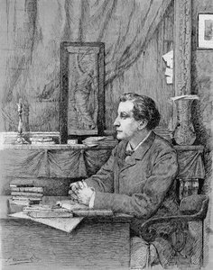 François Coppée (1842-1908), Franse dichter en toneelschrijver. Tekening door M.F. Desmoulins. 1885 door Unknown artist