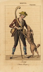 Franse acteur Bertin als Zug in het historische melodrama Pauvre Berger door Daubigny, Carmouche en Hyacinthe in het Theatre du Panorama Dramatique door Unknown artist
